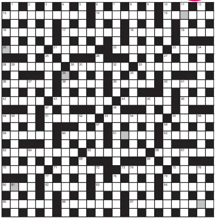  ?? ?? FOR A CHANCE TO WIN £750: Solve crossword to reveal the word reading down the shaded boxes. HOW TO ENTER: Call 0901 293 6231 and leave six-letter answer and details, or TEXT 65700 with the word XWORD, your answer and name. Texts and calls cost £1 plus standard network charges. One winner chosen from all correct entries received between 00.01 today (Saturday) and 23.59 tomorrow (Sunday). UK residents aged 18+, excl NI. Full terms apply, see Page 48. NEED A CLUE? Text HINT to 65700 for six answers, or call 0901 293 6235. Texts and calls cost £1 plus standard network charges. Today’s clues available from 00.01 Saturday to 23.30 on Sunday.