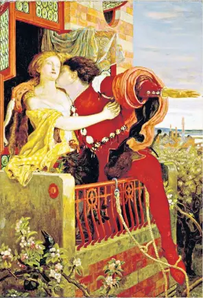  ??  ?? Star-cross’d: Ford Madox Brown’s painting, c 1870, of Romeo and Juliet parting on the balcony in Act III