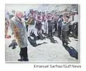  ?? Emanuel Sarfraz/Gulf News ?? Langlands with schoolchil­dren in Chitral.