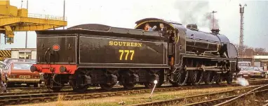  ?? ARTHUR NUGENT/GER SOCIETY ?? Testing time: No. 777 Sir Lamiel looks in fine fettle during steam testing on December 8, 1986, almost three months after it had entered Stratford Works for repairs.