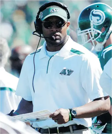  ?? MICHAEL BELL/Leader-Post files ?? Roughrider­s head coach Corey Chamblin is hoping to send a message to his players.