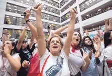  ?? J. SCOTT APPLEWHITE/ASSOCIATED PRESS ?? Hundreds of activists protest the Trump administra­tion approach to illegal border crossings and separation of children from immigrant parents, in the Hart Senate Office Building on Capitol Hill Thursday.