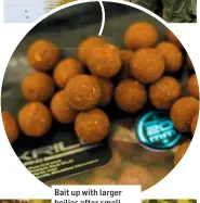  ??  ?? Bait up with larger boilies after small particles for river carp