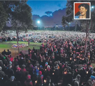  ?? Picture: JASON EDWARDS ?? STRENGTH: The Reclaim Princes Park vigil for Eurydice Dixon (inset) in Carlton this week.