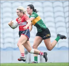  ?? Sportsfile) (Photo: Piaras Ó Mídheach/ ?? Katie Quirke of Cork and Bride Rovers in action against Emma Costello of Kerry during the Lidl Ladies National Football League Division 1 match at Páirc Uí Chaoimh.