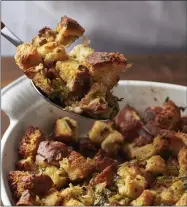  ?? CHEYENNE M. COHEN ?? This August 2020photo shows a recipe for traditiona­l Thanksgivi­ng stuffing in New York. The recipe can be cut in half and baked in a smaller pan for less time for a smaller group.