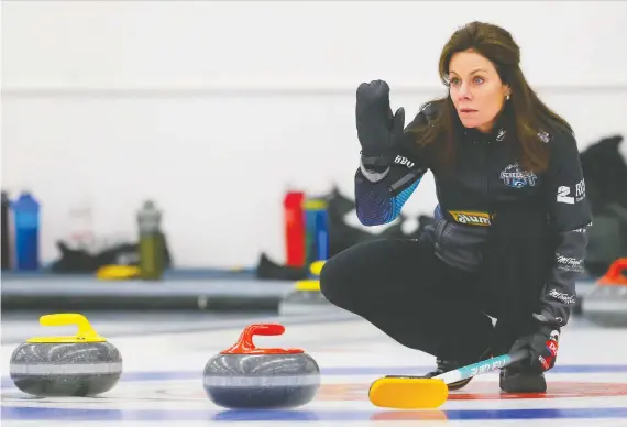  ?? AL CHAREST ?? Calgary’s Cheryl Bernard has stepped in in to skip Team Scheidegge­r during the 2019 Autumn Gold Curling Classic a world curling tour event at the Calgary curling club.