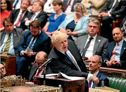  ?? AP ?? Prime Minister Boris Johnson speaks during Prime Minister’s Questions in the House of Commons in London.