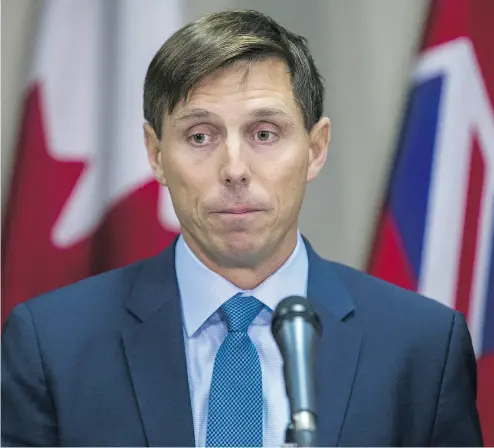  ?? ERNEST DOROSZUK / POSTMEDIA NEWS ?? Ontario PC Leader Patrick Brown at Queen’s Park on Wednesday night addressing allegation­s against him.