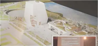  ?? | SCOTT OLSON/ GETTY IMAGES FILE ( ABOVE); RACHEL HINTON/ SUN- TIMES ( INSET) ?? Marcus Gill ( inset) on Wednesday introduces points of a potential community benefits agreement for the developmen­t plans of the Obama Center ( above).