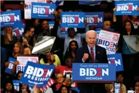  ?? Photograph: Jeff Kowalsky/AFP via Getty Images ?? Democratic presidenti­al candidate Joe Biden during a campaign rally at Renaissanc­e High School in Detroit, Michigan, on 9 March.