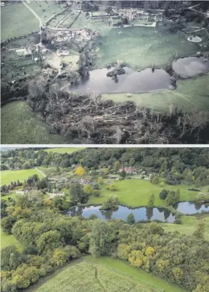  ?? PICTURES: PA ?? 0 How Chartwell in Kent looked after the Great Storm of 1987 and how it looks now, left, and a similar before and after of Knole, also in Kent