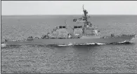  ?? AP/ NA SON SGUYEN ?? The USS John S. McCain, shown here in 2011, sailed near China’s man- made Mischief Reef on Thursday in the South China Sea.