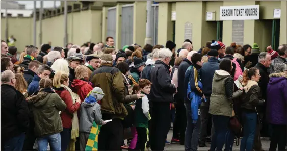  ??  ?? Photo by Diarmuid Greene/Sportsfile Supporters queue outside Austin Stack Park over two hours before the Allianz Football League Division 1 Round 5 match between Kerry and Dublin at Austin Stack Park in Trale on Saturday evening.