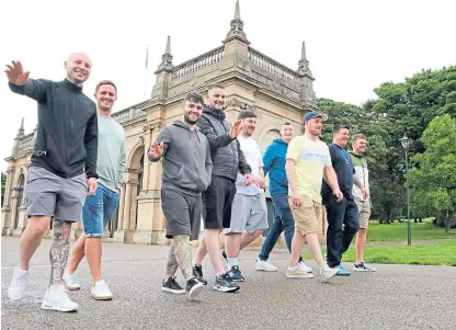  ?? Picture: Gareth Jennings. ?? Robert Skene, centre, with some of his friends who are taking part in the fundraisin­g climb of Ben Nevis in memory of his daughter Freya who tragically died recently.