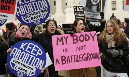  ?? Photograph: Gary Cameron/Reuters ?? Pro-choice demonstrat­ors in Washington in 2016. Gavin Newsom signed two laws to protect the privacy of abortion providers and patients.