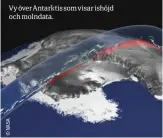  ??  ?? Vy över Antarktis som visar ishöjd och molndata.