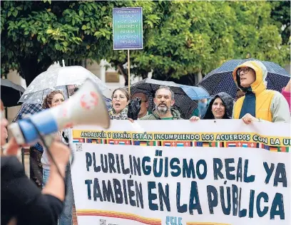  ?? EFE ?? Manifestan­tes de las Mareas Verdes se manifestar­on ayer en Sevilla, Cádiz y Málaga