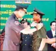 ?? FACEBOOK ?? RCAF Lieutenant General Hun Manet gives an officer his first star during a promotion ceremony in March 2017. Prime Minister Hun Sen on Sunday warned against irregular promotions.