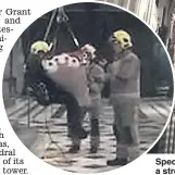  ??  ?? Specialist rescue teams lower Ian Bowman on a stretcher to the floor of the cathedral, inset