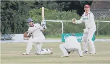  ?? ?? Havant’s Chris Stone hits a six at South Wilts. Picture by Roy Honeybone