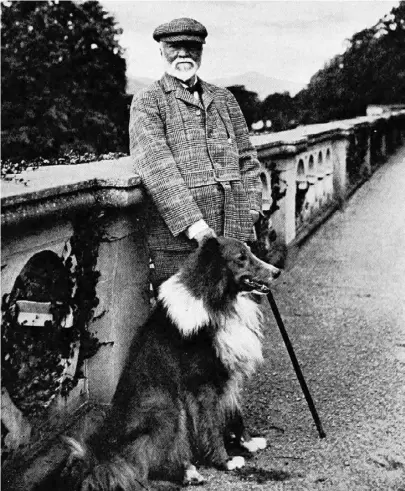  ?? Public domain ?? Andrew Carnegie and his dog, Laddie, at Skibo Castle in Scotland, circa 1914.