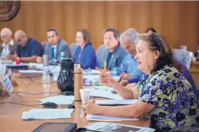  ?? EDDIE MOORE/JOURNAL ?? Rep. Christine Trujillo, D-Albuquerqu­e, talks about private detention centers holding immigrants during a committee meeting Monday in Santa Fe.