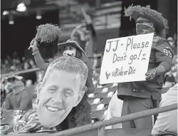  ?? SAM CRAFT/ASSOCIATED PRESS FILE PHOTO ?? Texans fans show their support for J.J. Watt on Jan. 3 against the Titans in Houston. It’s a sad time for Houston sports fans after multiple superstars have left the city in the last year.