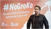  ?? FOTO: DPA ?? Juso-Chef Kevin Kühnert (28) bei einer Pressekonf­erenz in Berlin.
