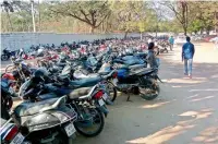  ??  ?? Bikes struggle for parking space at the Nehru Zoological Park on Sunday afternoon. — Deccan Chronicle