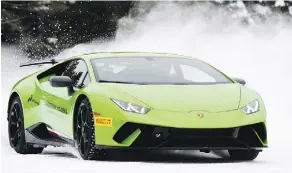  ?? LAMBORGHIN­I ?? Driving a Lamborghin­i Huracán at the Lamborghin­i Winter Accademia in Quebec is an experience few can afford.