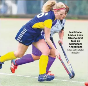  ?? Picture: Matthew Walker FM4570930 ?? Maidstone Ladies 2nds (blue/yellow) take on Gillingham Anchorians