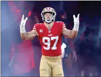  ?? Ray Chavez / Bay Area News Group ?? San Francisco 49ers’ Nick Bosa (97) is introduced before the NFC divisional-round playoff game against the Dallas Cowboys at Levi’s Stadium in Santa Clara on January 22.