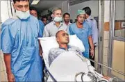  ??  ?? Mohd Ikhlaq’s son Danish during his treatment in Noida in 2015.
Like his father, he faced the mob’s wrath but survived. HT FILE