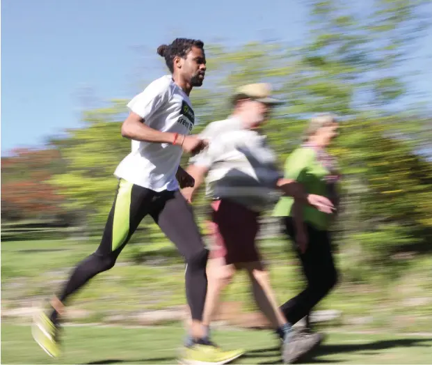  ?? Photo: Stephen Penney ?? Runners and walkers make their way along the 5km parkrun course through the Botanical Gardens.