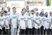  ?? KYLIE GRAHAM Special to The Star ?? Former Kansas City Royals players, coaches and staff from the 2014 American League championsh­ip team were honored on the field at Kauffman Stadium during a pre-game ceremony on Friday.