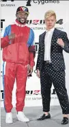  ??  ?? Duelo. Floyd Mayweather Jr. y Tenshin Nasukaw durante la presentaci­ón.