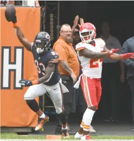  ?? AP ?? Receiver Javon Wims celebrates his touchdown catch against the Chiefs.