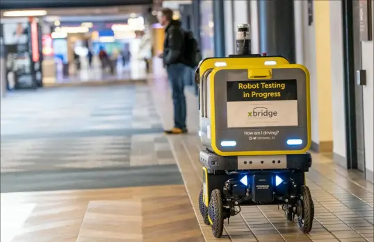  ?? Pittsburgh Post-Gazette ?? An autonomous delivery robot from technology startup Ottonomy.IO is seen at Pittsburgh Internatio­nal Airport on Monday.