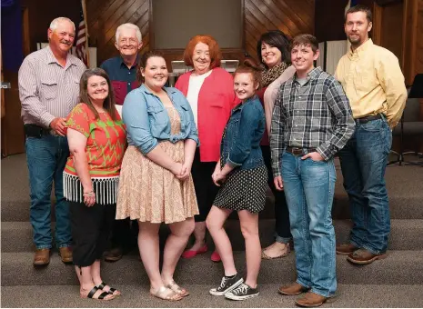  ?? Photo by Jerry Habraken ?? The Newsoms have made service to their church and community a family affair. Back Row: Edward Hall, from left, Billy Newsom, Fonda Newsom, Kelly Luplow, Billy Luplow. Front Row: Shelly Hall, from left, Cara Stanberry, Tori Newsom, Collier Stanberry