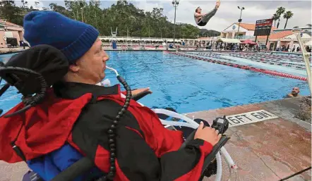  ??  ?? Lenny Larsen keeping a close eye on his diver patrick French at the rose Bowl Aquatics Centre in pasadena, California. ‘ I have always pushed people. I have always pushed the envelope forward, and I have always pushed myself forward,’ says Larsen. — TNs