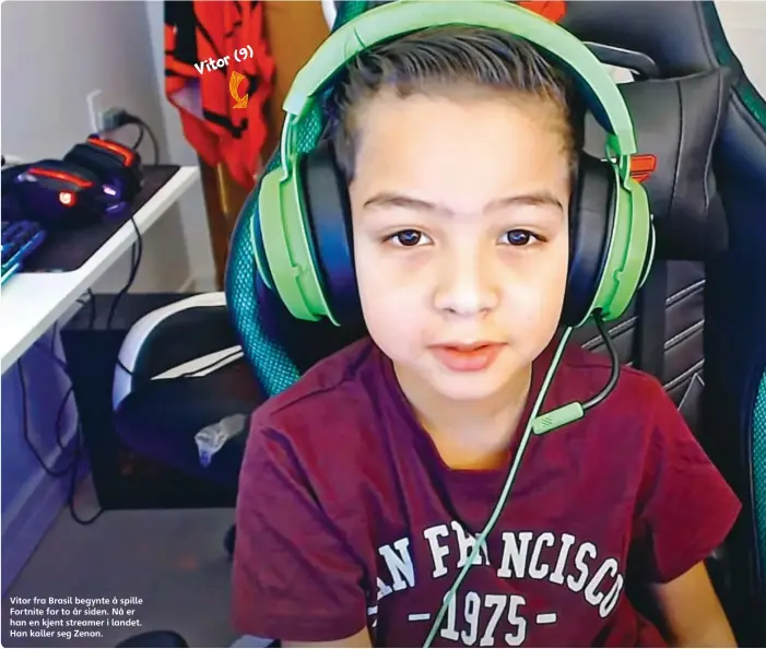  ??  ?? Vitor fra Brasil begynte å spille Fortnite for to år siden. Nå er han en kjent streamer i landet. Han kaller seg Zenon.
Vitor(9)