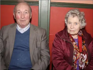  ??  ?? Jim Mythen and Lizzie Dempsey enjoying their night at the charity bingo in aid of the Irish Pilgrimage Trust in Oulart Community Centre.