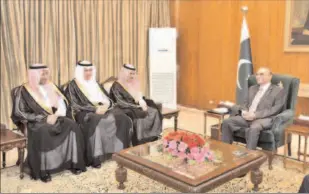  ?? -APP ?? ISLAMABAD
Foreign Minister of the Kingdom of Saudi Arabia, Prince Faisal bin Farhan Al Saud along with his delegation called on President Asif Ali Zardari at Aiwan-i-Sadr.