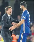  ??  ?? Chelsea coach Antonio Conte, left, and striker Diego Costa.