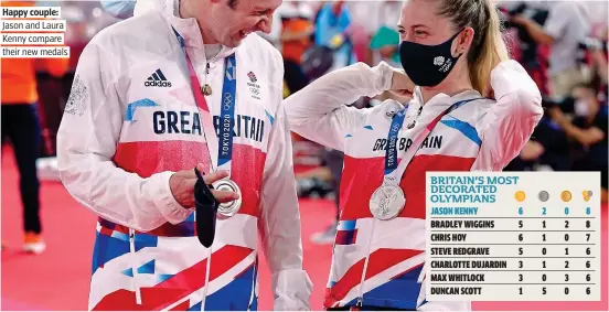  ?? PICTURE: PA ?? Happy couple: Jason and Laura Kenny compare their new medals