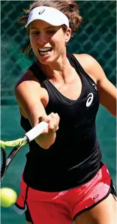  ??  ?? Love all: Johanna Konta on court yesterday and, right, she kisses Jackson Wade in Eastbourne