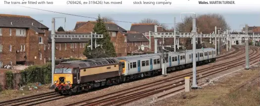  ??  ?? Rail Operations Group 57312 SolwayPrin­cess hauls 769002 towards Cardiff Central at Longdyke Junction (Cardiff) on March 14, with the 0959 from Brush Traction, Loughborou­gh. This is the first of nine bi-mode FLEX units delivered to Wales. MARTIN TURNER.