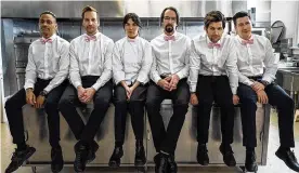  ?? COLLEEN HAYES/STARZ/TNS ?? From left: Tyrel Jackson Williams, Ryan Hansen, Zoë Chao, Martin Starr, Adam Scott and Ken Marino in the new, 2023 season of “Party Down.”