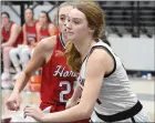  ?? ?? Senior Lady Blackhawk Mikayla Humphrey, No. 24, watched for a pass during the game Tuesday, Dec. 28, against the Horatio Lady Lions.